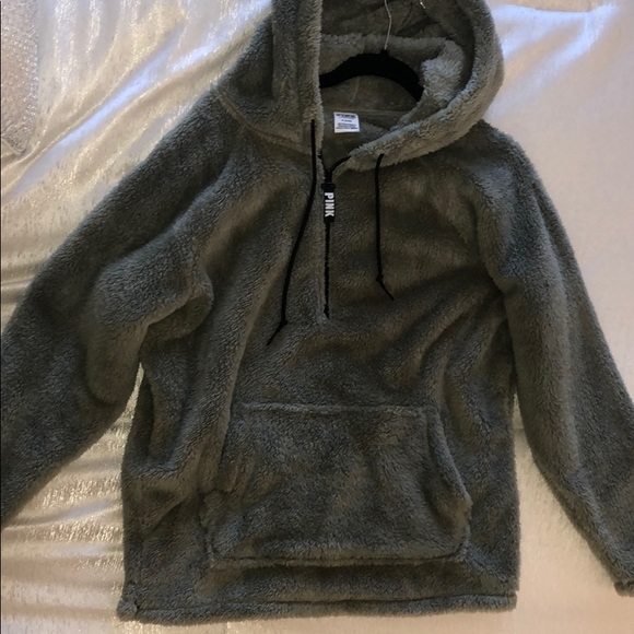 NWOT PINK Sage Teddy Bear Sherpa half Zip Hoodie - Picture 4 of 5